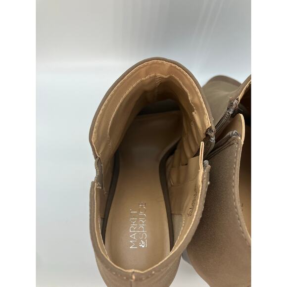 Market & Spruce Taupe Peep Toe Booties‎ Size 9 Faux Suede Zip Block Heel Shoes - Picture 3 of 14